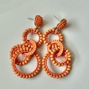 EUC - J. Crew Orange Beaded Hoop Statement Earrings - 3” Long - Fun pop of color